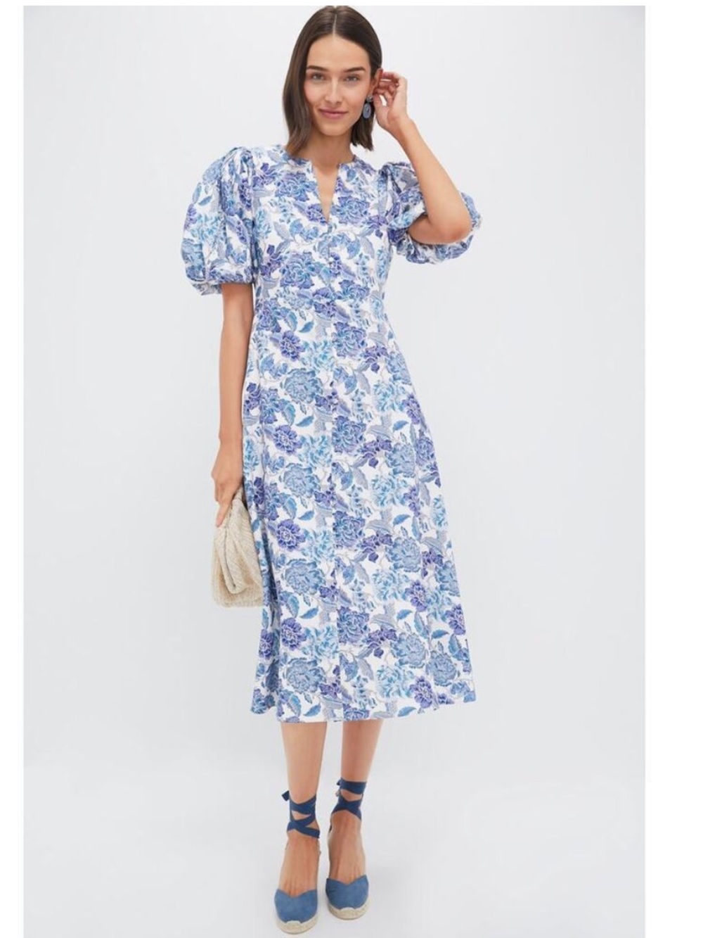 NEW Tuckernuck Brody Floral Midi dress. Steel Blue. XS. NWT